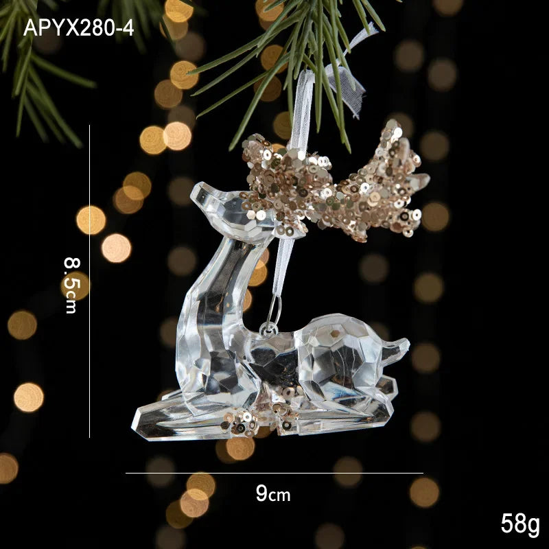 Christmas Tree Toys Acrylic Elk Bells Pendant Transparent Snowflake Pendants With Sequins Home Xmas Party Decoration Accessories Oasis Select Elk A