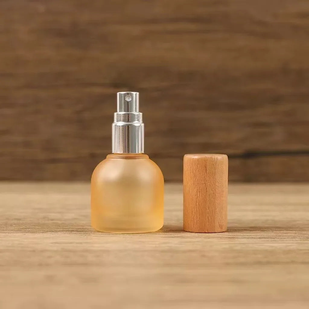 10ml Refillable Perfume Bottle Frosted Glass Spray Bottle Portable Empty Perfume Bottles With Wooden Cap for Travel Storage Oasis Select Orange