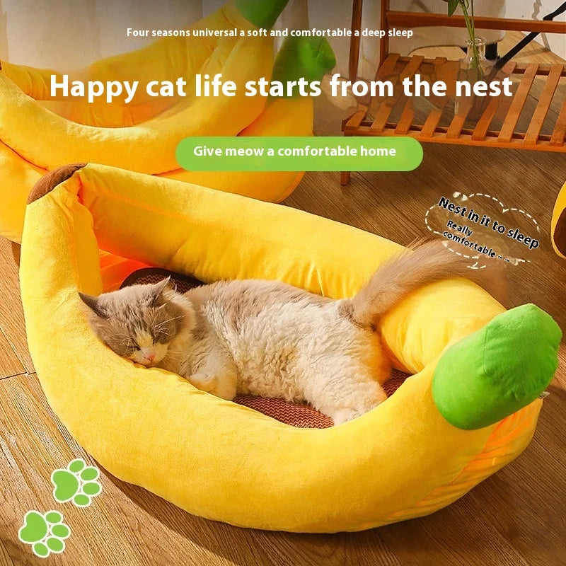 Creative Banana Bed, Cat Bed, Boat-shaped Dog Bed Pad, Detachable and Washable, Warm Pet Bed for All Four Seasons Oasis Select
