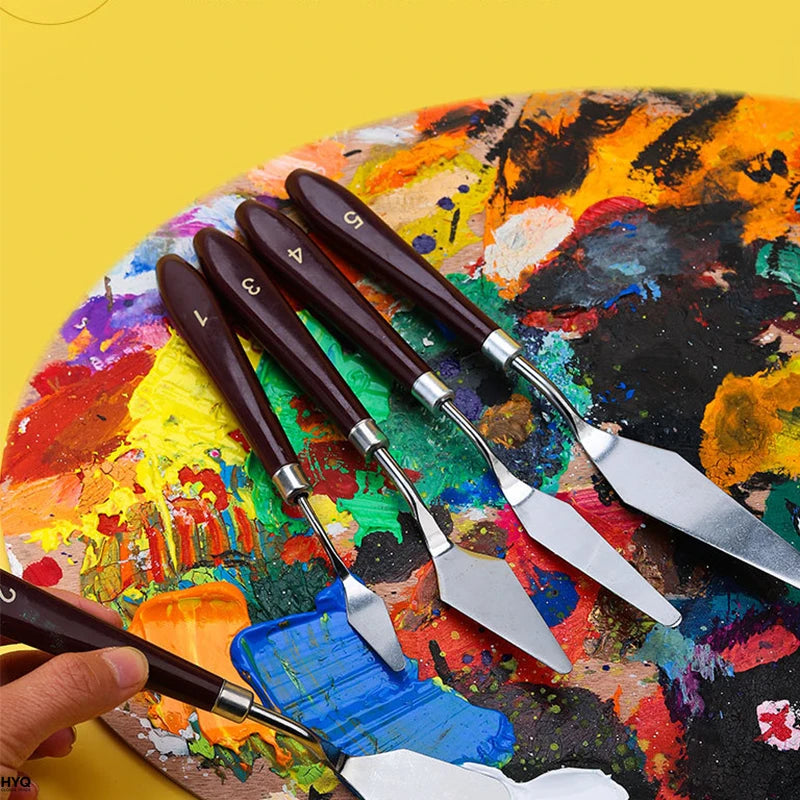 Wooden Grip Stainless Steel Paint Scraper Art Mixing Knife Hand Tool for Watercolor Oil Gouache Pigment Blending Oasis Select
