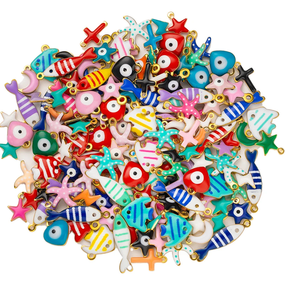 20pcs Gold Stainless Steel Moon Heart Star Fish Charms Enamel Pendant for Jewelry Making Findings DIY Necklace Bracelet Bulk Oasis Select