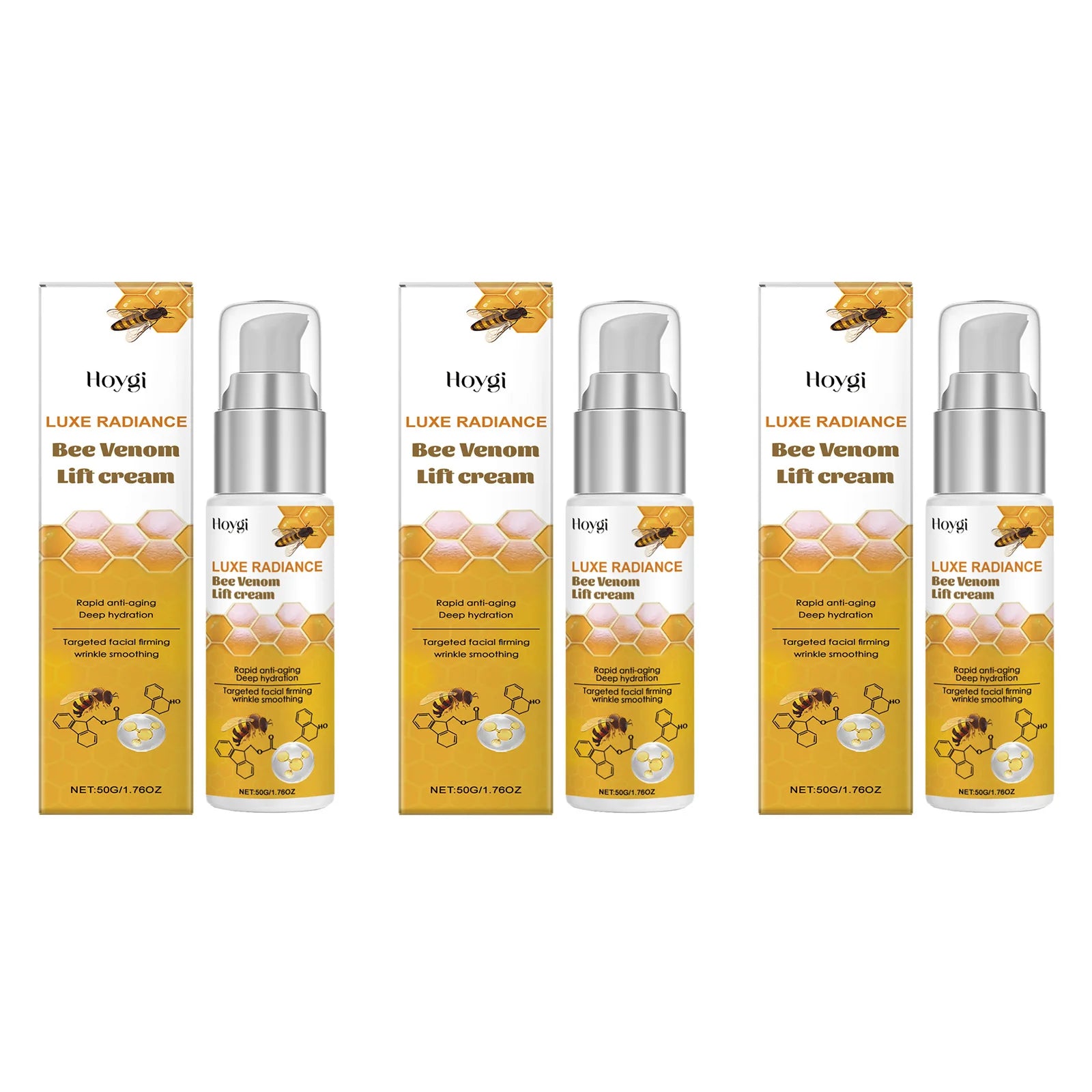 Bee Venom Face Cream Firming & Moisturizing Anti-Wrinkle Day Night Cream Tightening Nourishing Brightening Facial Skin Care 50ml Oasis Select A-3 x 50g Boxed