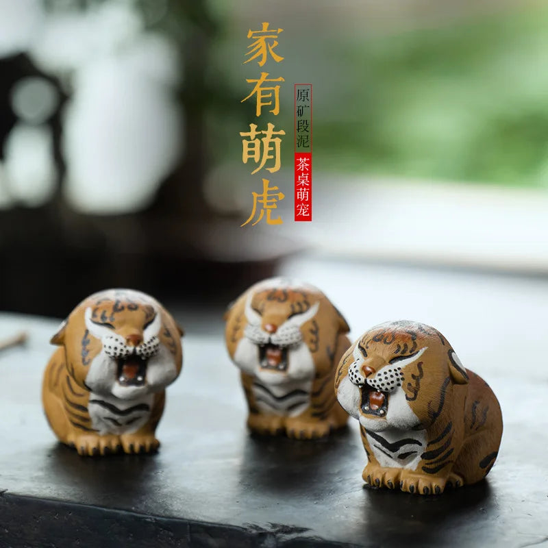 Zisha Tea Pet Tiger Ornament Zodiac Brushed Clay Painted Little Tiger Tea Plaything Tea pet Accessory Oasis Select