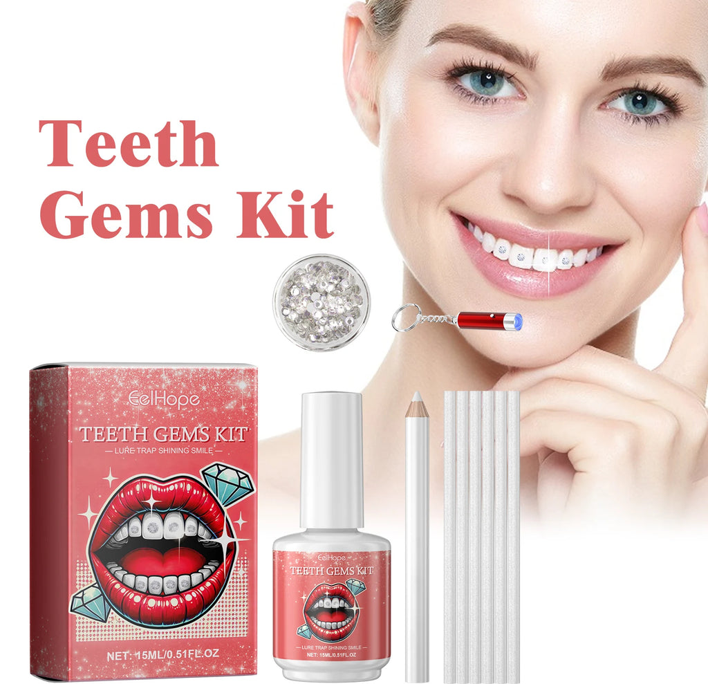 Eelhope Teeth Gems Kit DIY Set of Dental Gemstones Fashionable Dental Decoration Shining Brightening Stickers Convenient Drills Oasis Select