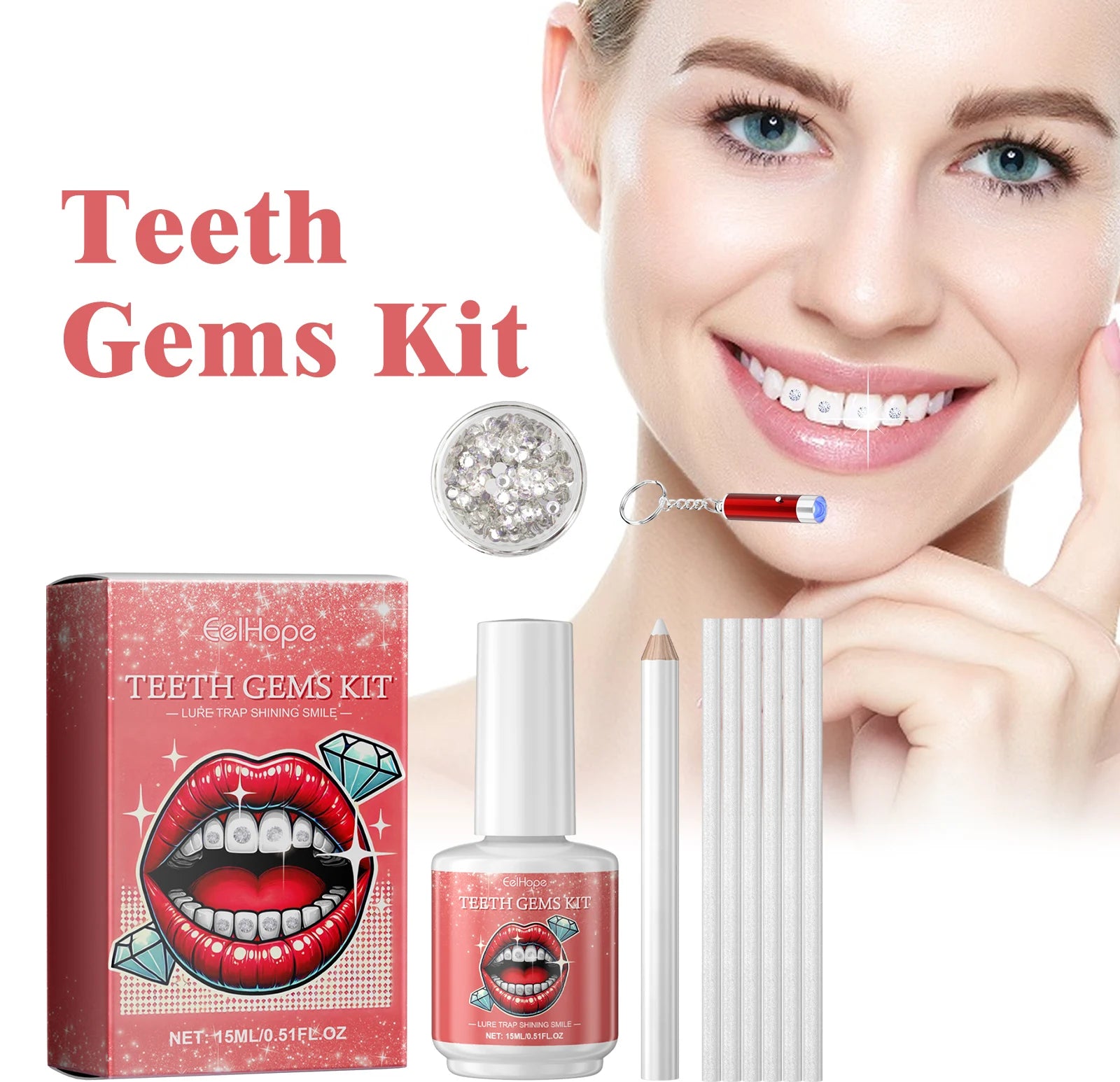 Eelhope Teeth Gems Kit DIY Set of Dental Gemstones Fashionable Dental Decoration Shining Brightening Stickers Convenient Drills Oasis Select