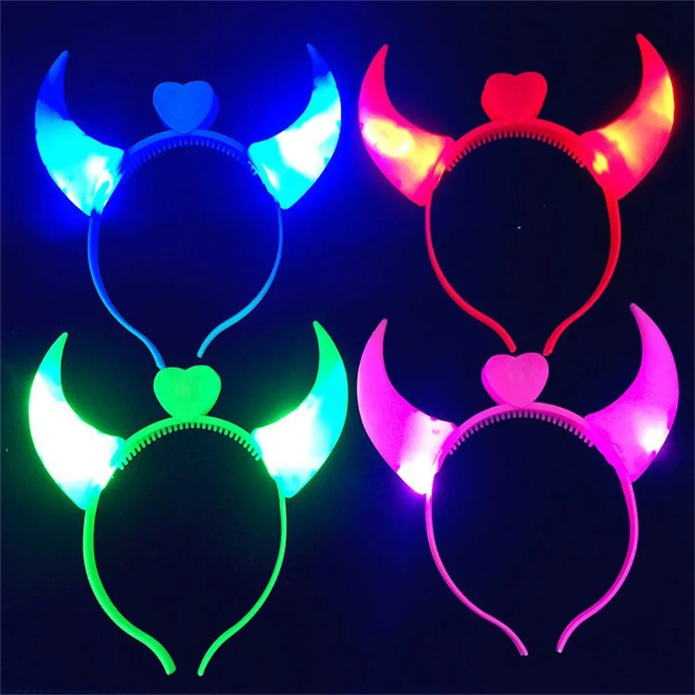 Halloween Decoration Devil Horn Luminous Hairhoop Led Hairband Flashing Glow Headress Light Up Hair Access Cosplay Glowing Prop Oasis Select