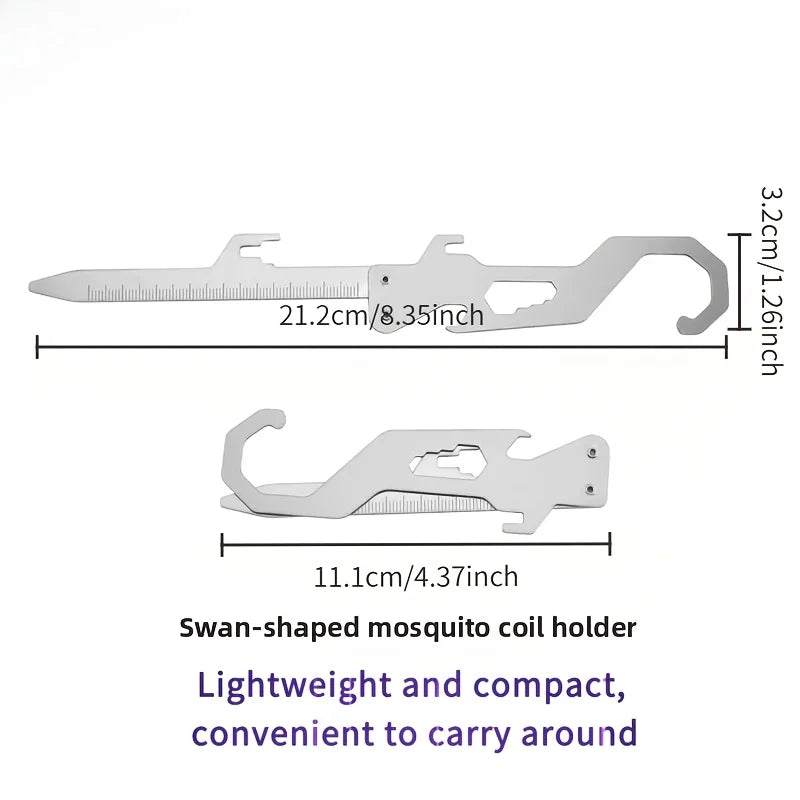 Outdoor Stainless Steel Foldable Multi-tool,Mosquito Coil Holder,Mosquito Coil Hook,Bottle Opener,with Measuring Scale,Portable Oasis Select