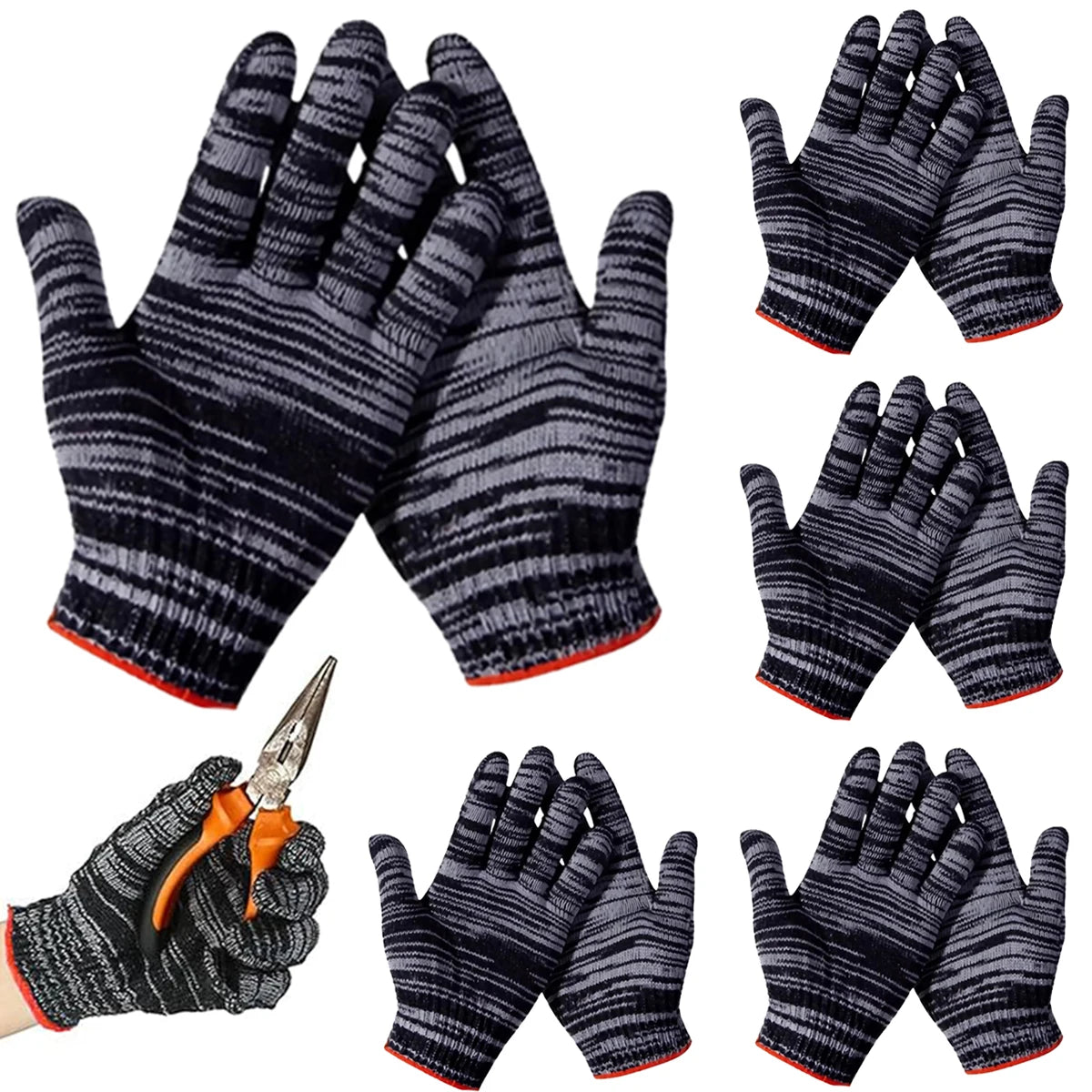 3/6/12 Pairs of High-Quality Nylon Work Gloves, Wear-Resistant for Carpentry, Gardening, Outdoor Camping Hiking Fishing Non-Slip Oasis Select