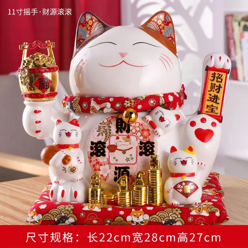 11-inch Lucky Cat Shaking Hand Ornaments Large Electric Cashier Home Store Opening Gift Ceramic Ornaments Oasis Select 6 26cm x 22cm