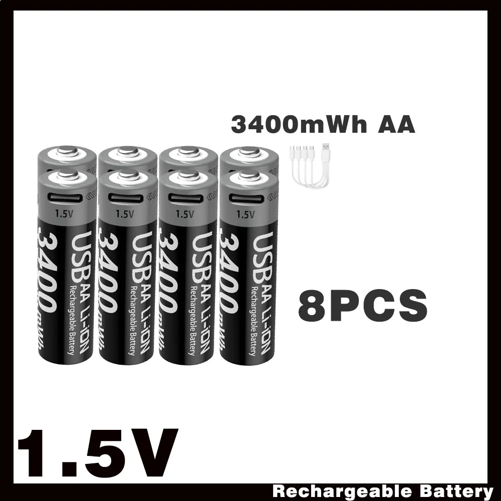 Li-ion AAA and AA Rechargeable Batteries USB Lithium-ion 3400mWh 1.5V AA Rechargeable Batteries+1100mWh 1.5V AAA Battery Oasis Select USB AA 3400mWh 8PC
