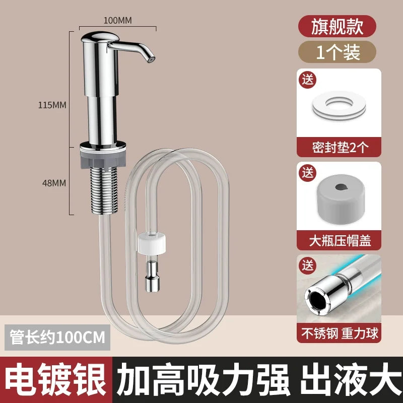 Soap Dispenser for Kitchen Sink, Kichen Sink Soap Dispenser,Extension Tube kit, Under Sink Soap Dispenser Pump, No Need More Ref Oasis Select Silver