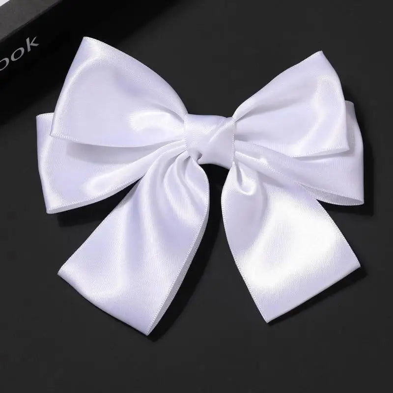 Solid Color Bow Ribbon Hair Clip New Women Bowknot Barrettes Women Ponytail Clip Headband Girls Hair Accessories Gift Oasis Select White