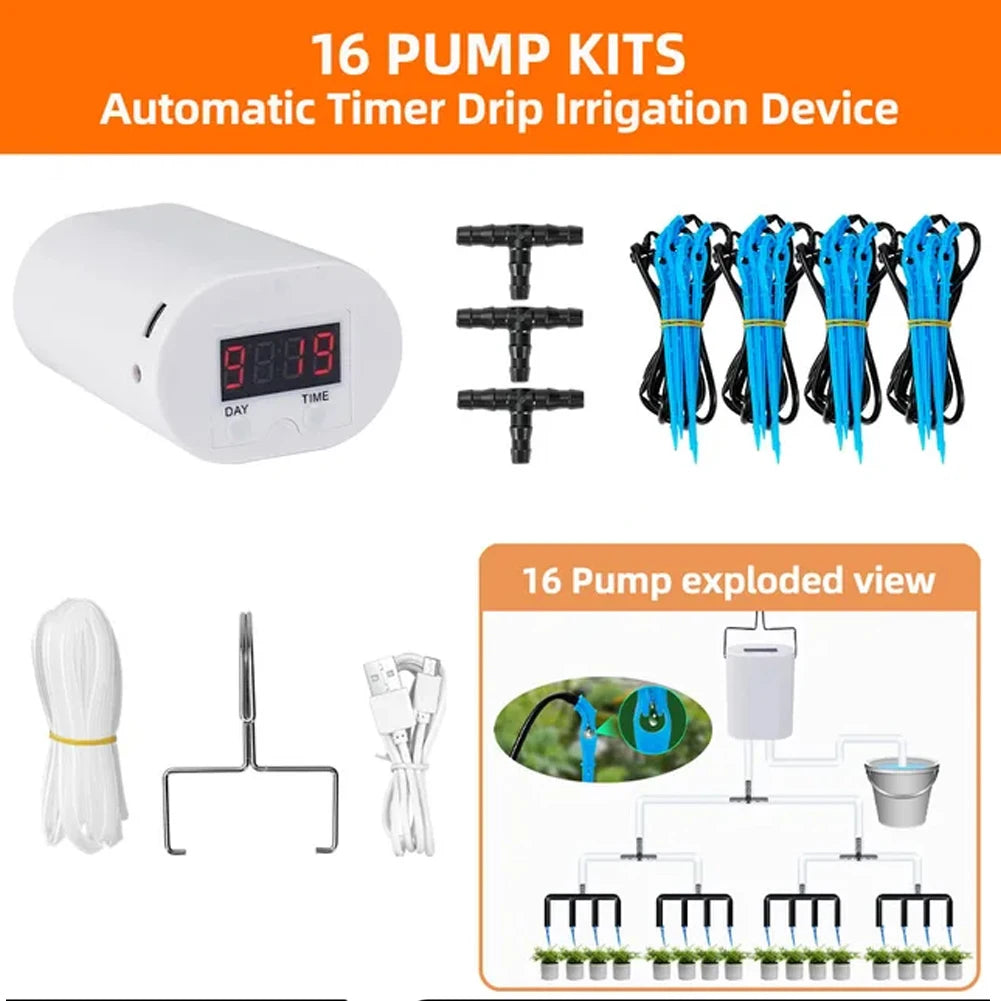 Automatic Plant Flower Watering Pump 2/8/16 Heads Pump Automatic Timer Waterers Drip Irrigation Indoor Plant Watering Device Oasis Select