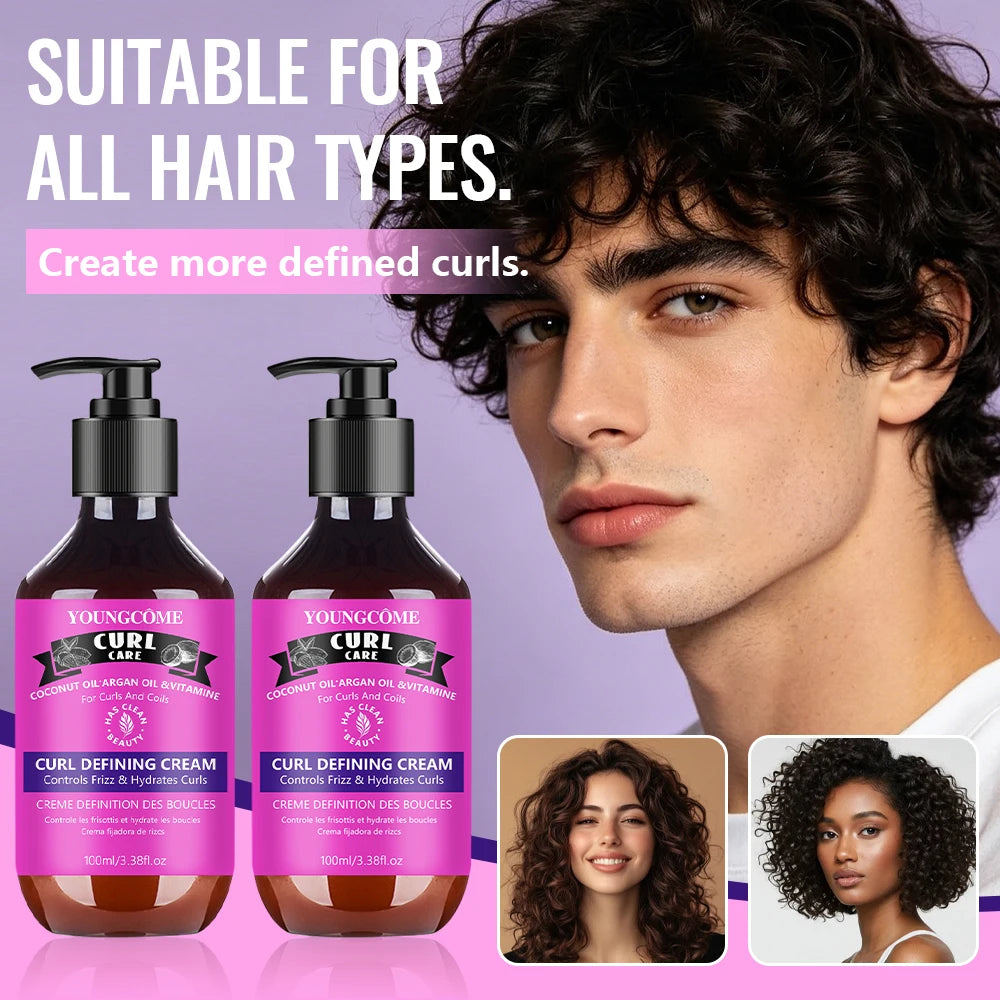 YOUNGCOME CURLCARE Coconut Argan Oil Curl Defining Cream, Control Hydrating Styling Cream for Curly & Coily Hair 100ML Oasis Select Default Title