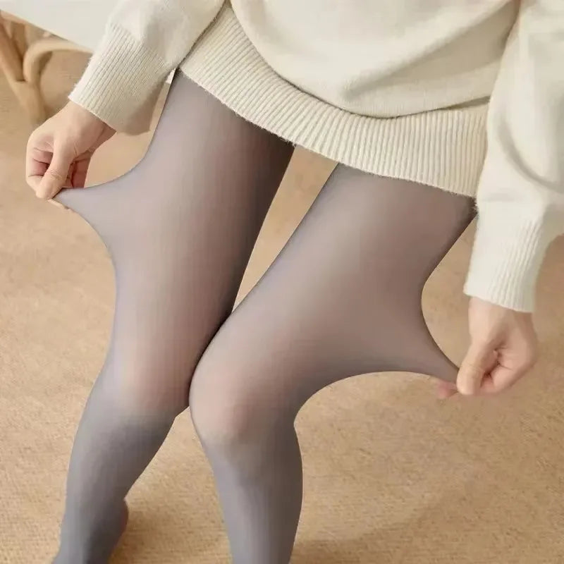 1- Fleece Tights Woman Warm Winter Pantyhose Sexy Translucent