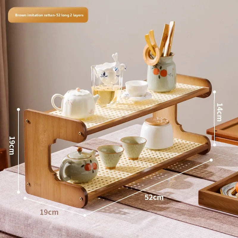 Desktop Bogu rack, teapot rack, small Duobao Pavilion tea room ornament, desktop storage rack, teacup tea set rack. Oasis Select Brown 2-52