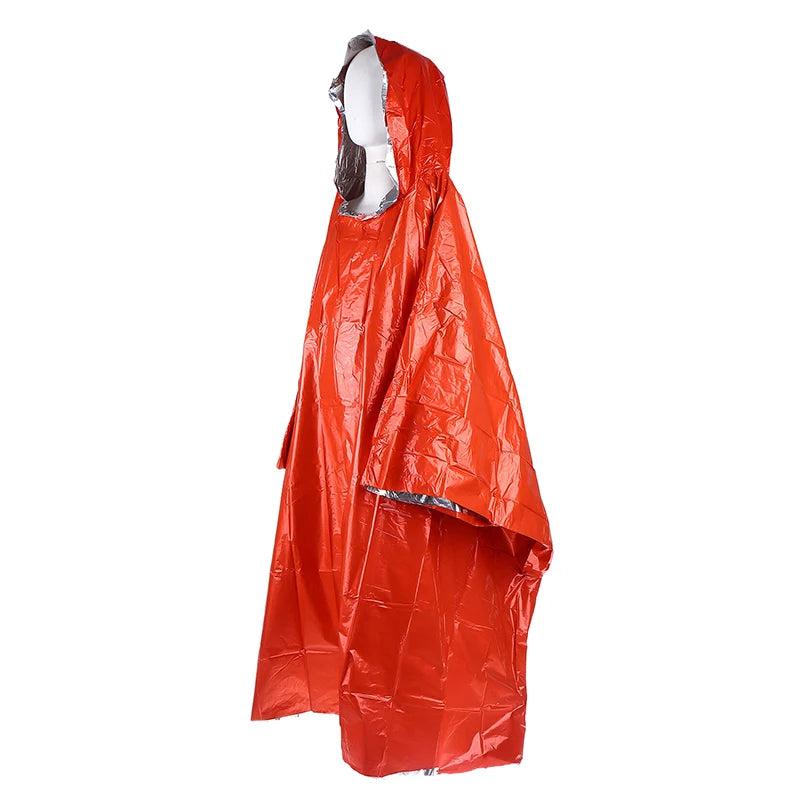 Hooded Waterproof Emergency Rain Poncho with PE Thermal Blanket for Outdoor Camping Hiking Travel Motorcycle Rain Gear Oasis Select
