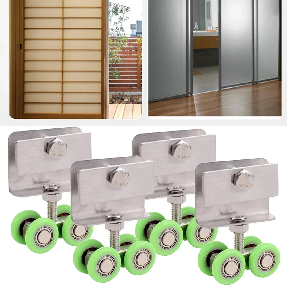1/2/4x Shower Room Stainless Steel Sliding Door Roller Kit Four-wheel Hanging Pulley Roller Sliding Door Works Effectively