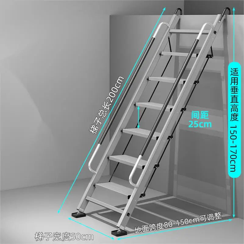 Ladder,household Aluminum Alloy Folding Telescopic Platform, Staircase,indoor Handrail,thickened Mobile Portable Climbing Ladder Oasis Select Attic Silver 9 Steps