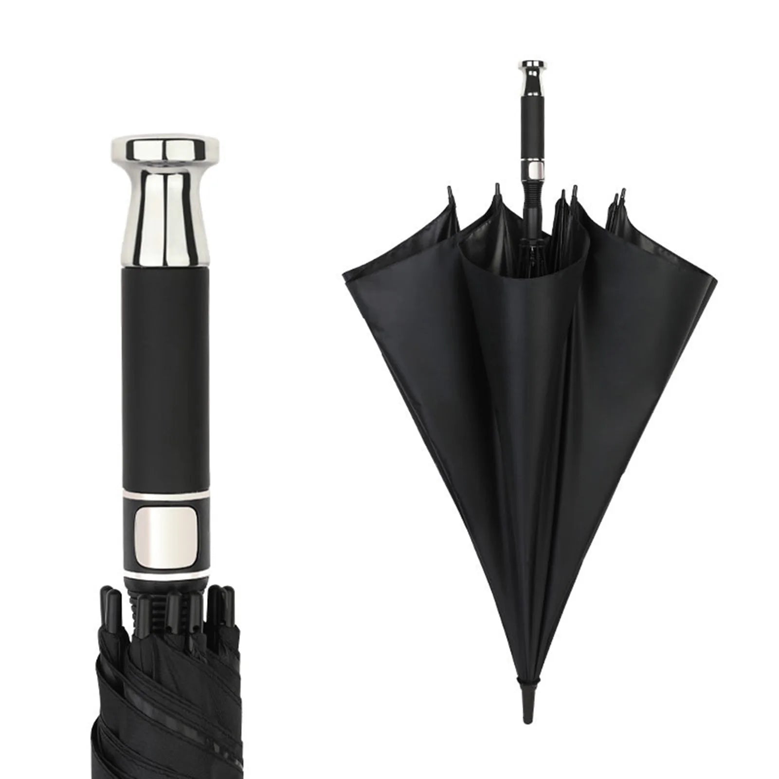 PEAKINBAGS Double Layer UV Auto Open Long Handle Umbrella Long Handle Umbrella Oasis Select Black