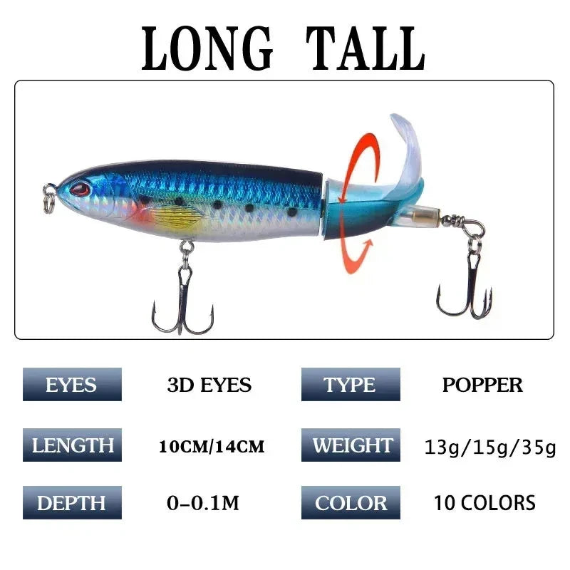 1/4/8Pcs 15g Topwater Fishing Lure Whopper Popper Artificial Bait Hard Plopper Soft Rotating Tail Fishing Tackle Fishing Bait Oasis Select
