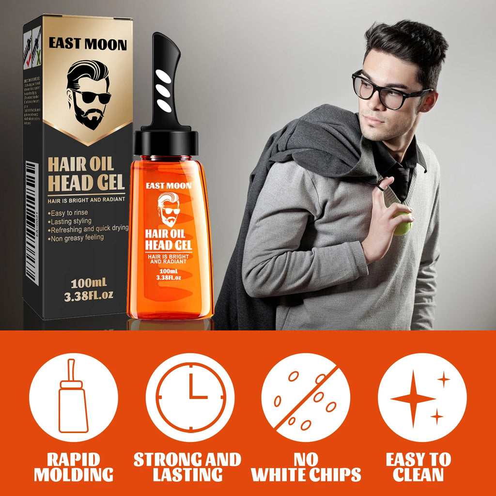 2 in 1 Men's Hair Styling Gel With Wide Tooth Comb Long-lasting Fluffy Hair Styling Oil Styling Cream Strong Hold & Shine Oasis Select
