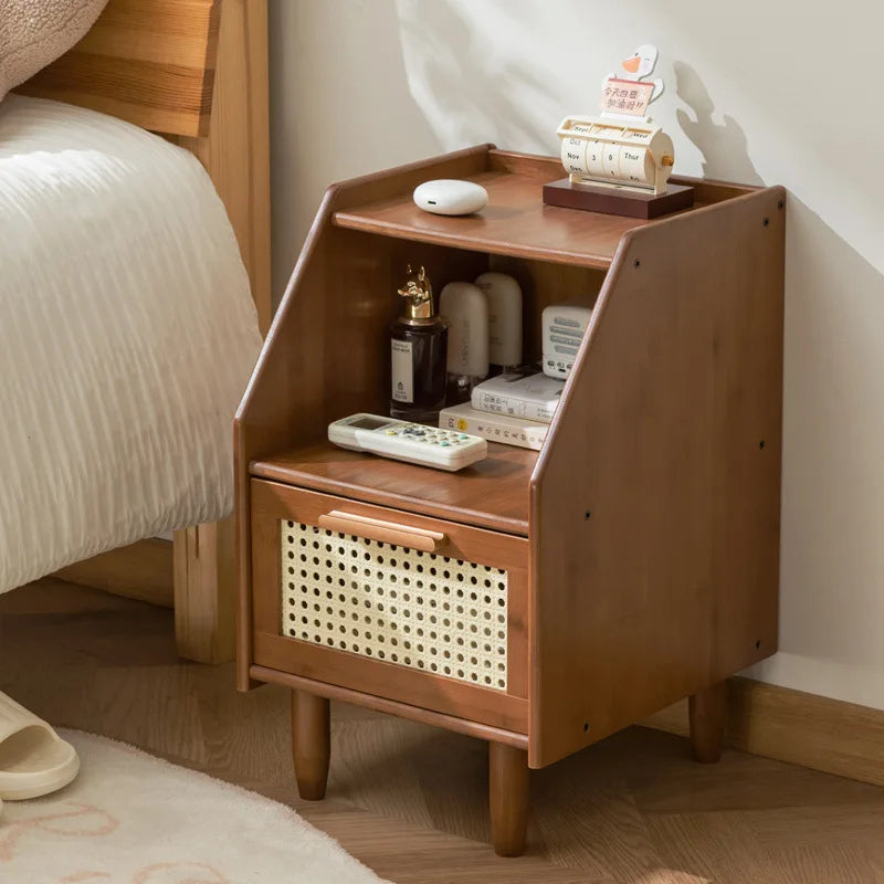 Medieval solid wood bedside table Simple modern bedside bedroom Mini new Chinese log Small storage locker Oasis Select