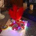 1Pcs Venetian Venice Glowing Feather Led Masks Woman Fancy Dance Party Eye Mask Carnival Halloween Masquerade Cosplay Costume Oasis Select Red