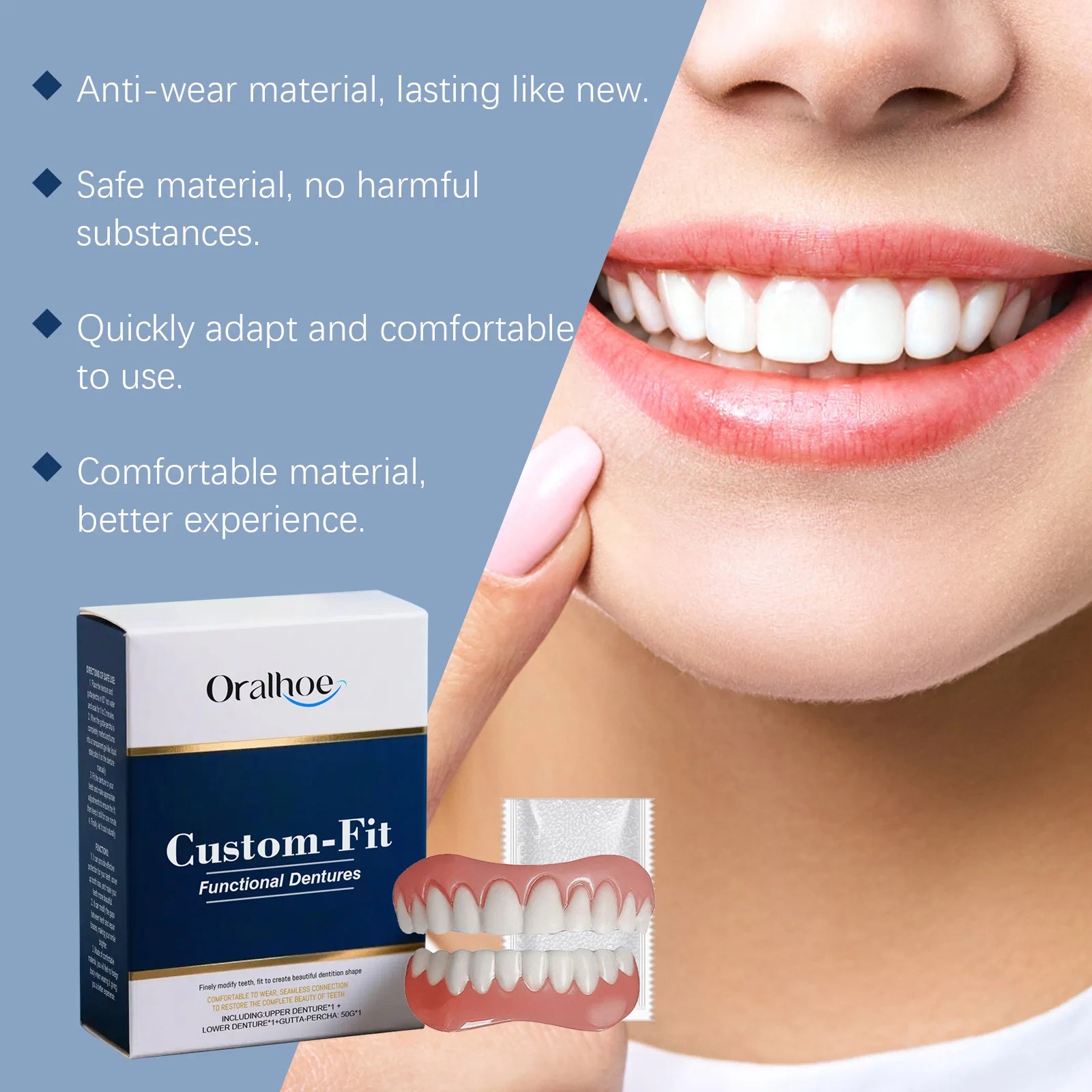 Silicone Denture Kit Temporary Orthodontic Upper Lower Set Fake Tooth Oral Care Easy Use Whitening Dentures Simulation Braces Oasis Select