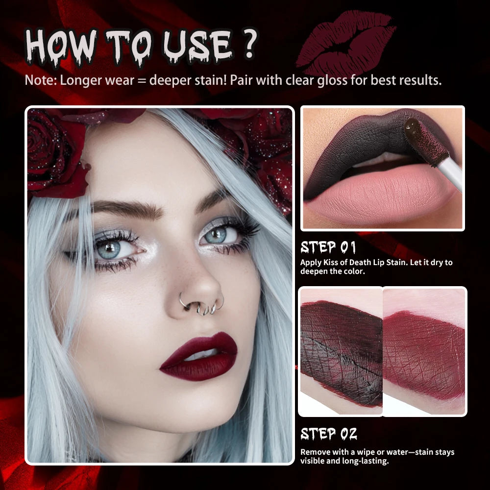 Lakerain Fake Bloody Lip Stain Gel-like Waterproof Spill-proof Long Lasting Matte Lip Tinting Halloween Party Lip Cosmetics Oasis Select