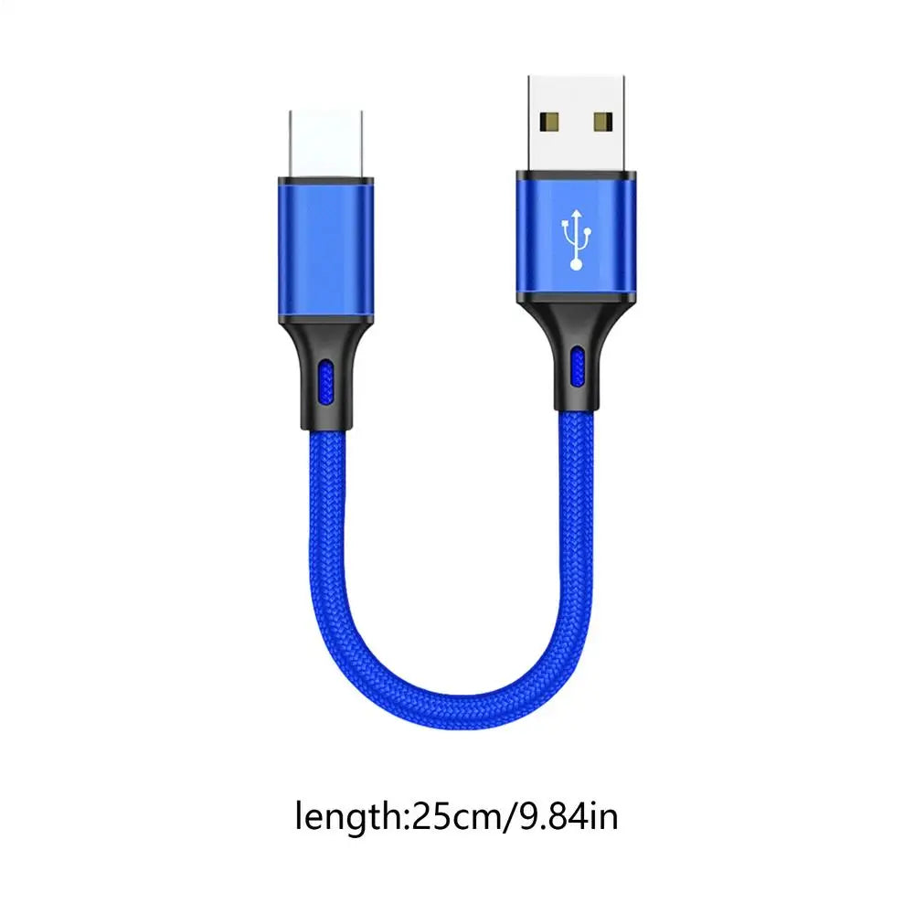 USB C Data Cable 25cm Extra Long USB C Cable Phone Charger Wire Braid Portable Data Transfer Fast Charging Nylon Charger Cord Oasis Select Blue