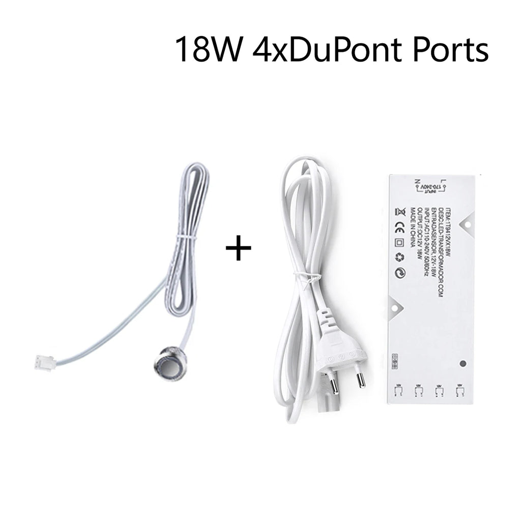 COB 2835 5050 LED Strip Controller Touch Switch Dimmer with 12V Power Charger 4-10 Dupont Ports Lighting Transformers Driver Oasis Select 18W 4xDupont Port 12 V US Plug