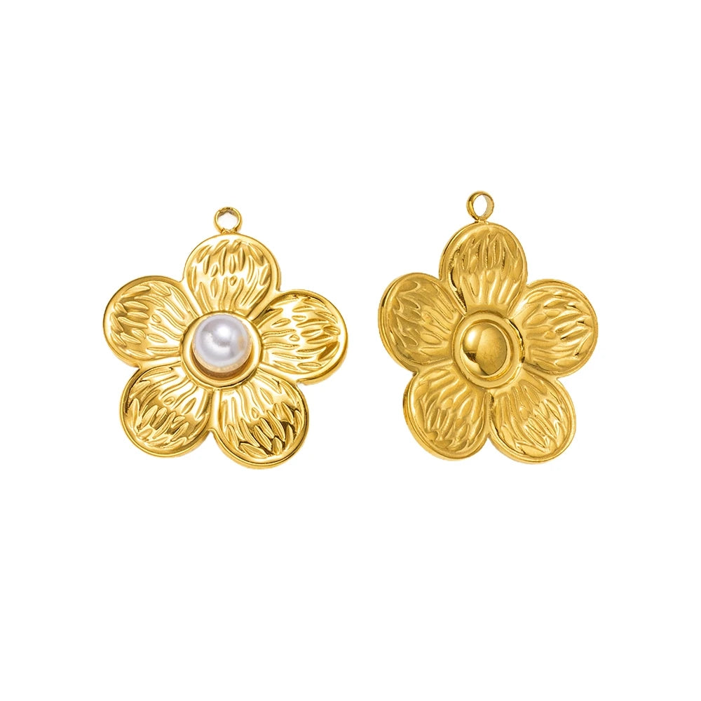 5pcs Gold Stainless Steel Flower Charms Metal Pearl Pendant for DIY Necklace Bracelet Jewelry Making and Crafting Wholesale Bulk Oasis Select