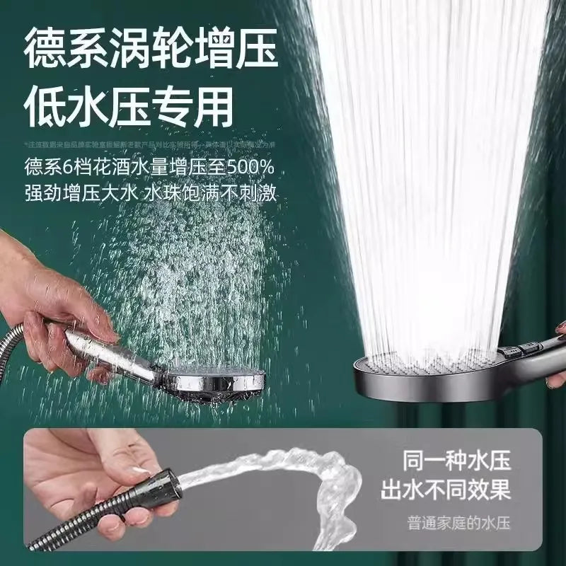 New 13CM Adjustable 6 Speed Button Shower Head Bathroom High Pressure Water Saving Shower Mixer Nozzles Set Bathroom Accessories Oasis Select