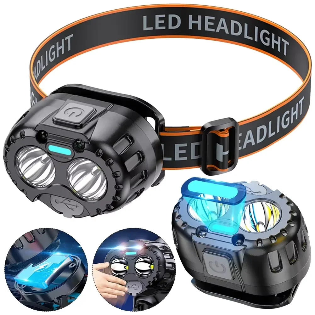 Dual Light Source LED Induction Headlight Emergency Head Flashlight 250LM XPE Headlamp 500mAh for Outdoor Fishing Camping Hiking Oasis Select