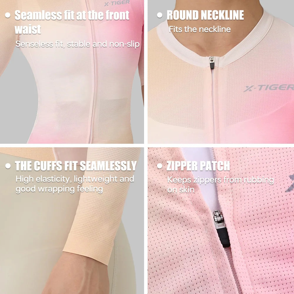X-TIGER Women's Cycling Jersey Soft Breathable Quick-Drying Long Sleeve Three Pocket Bicycle Clothing SPF 50+ Cycling Top Oasis Select