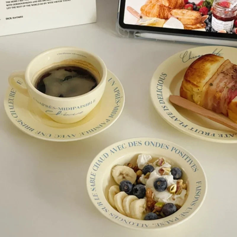 Coffee Mugs Ceramic Milk Tableware Tea Tools Cute Ins Korean Style Oatmeal Breakfast Drink Juice Tea Cup and Saucer Sets Oasis Select