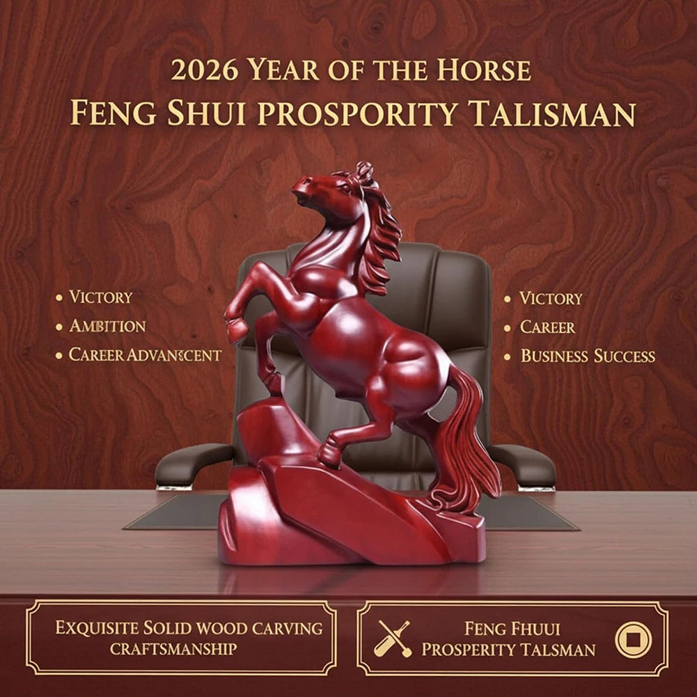 2026 Year of the Horse Figurine | Chinese New Year Wood Statue