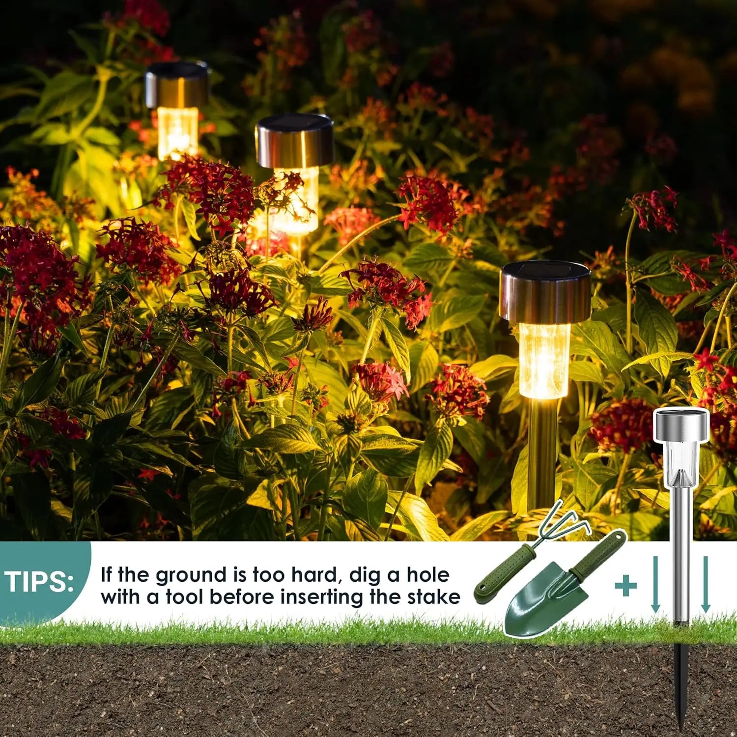 Solar Powered Stainless Steel Tube Lights Outdoor Waterproof Garden Yard Lawn Lamp Night Light Pathway Lighting Oasis Select