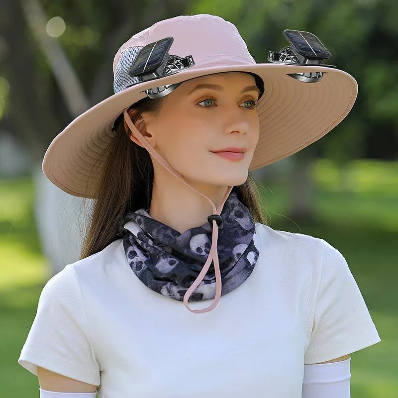 URGGU Solar Fan Hat – Wide Brim UV Protection, 2 Fans