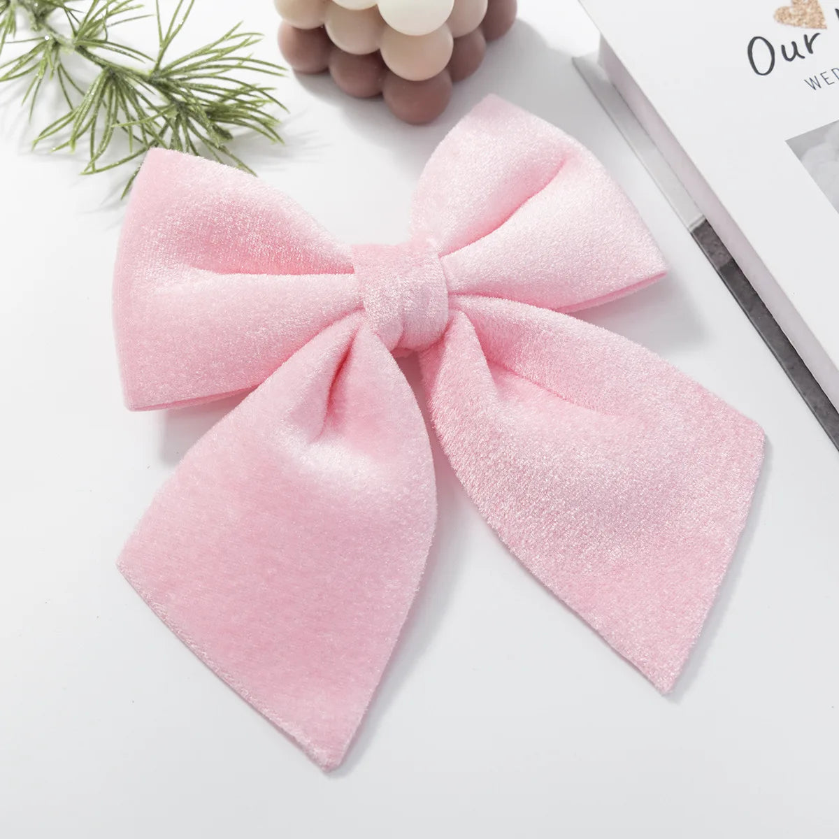 Velvet Christmas Bow Ornament – Pink, Green & White | Tree Decor