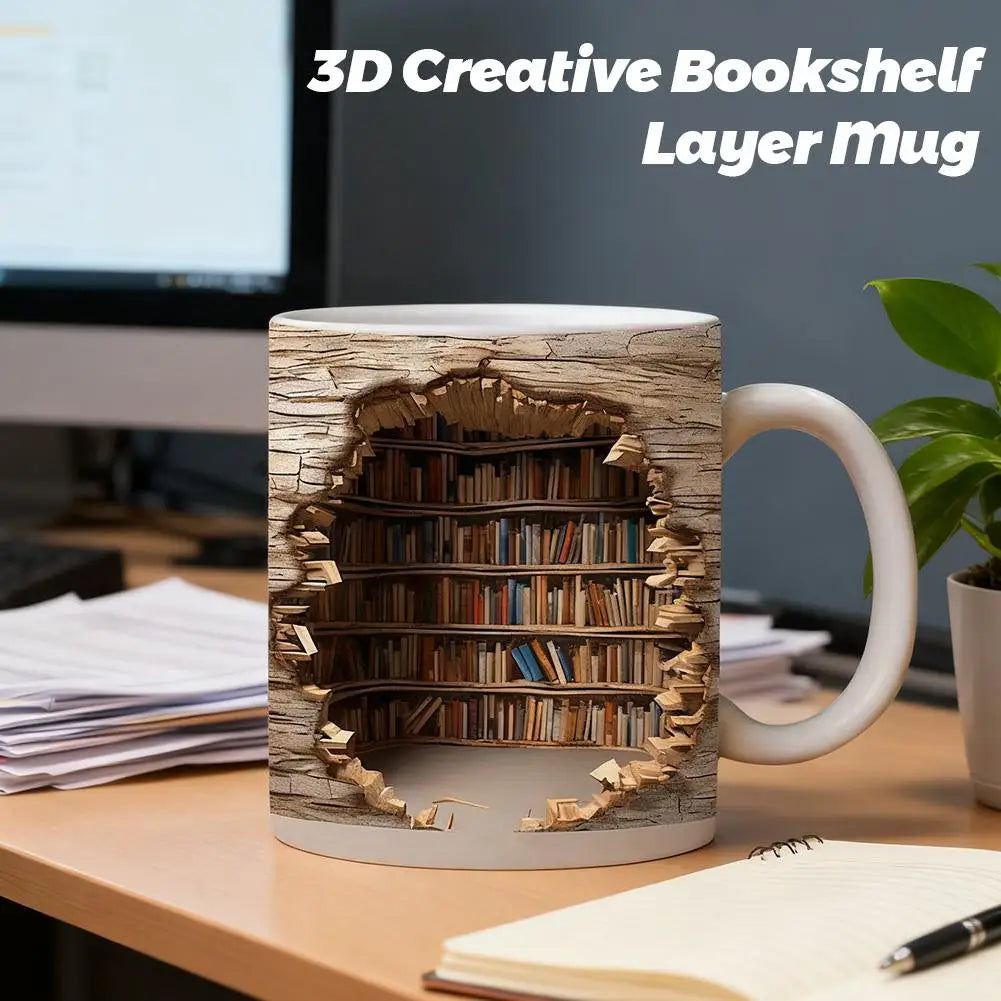 3D Library Book Mug Ceramic Shelf Mug Creative Space Design Multi-Purpose Mug Coffee Cup Study Milk Cup Friends Birthday Gift Oasis Select