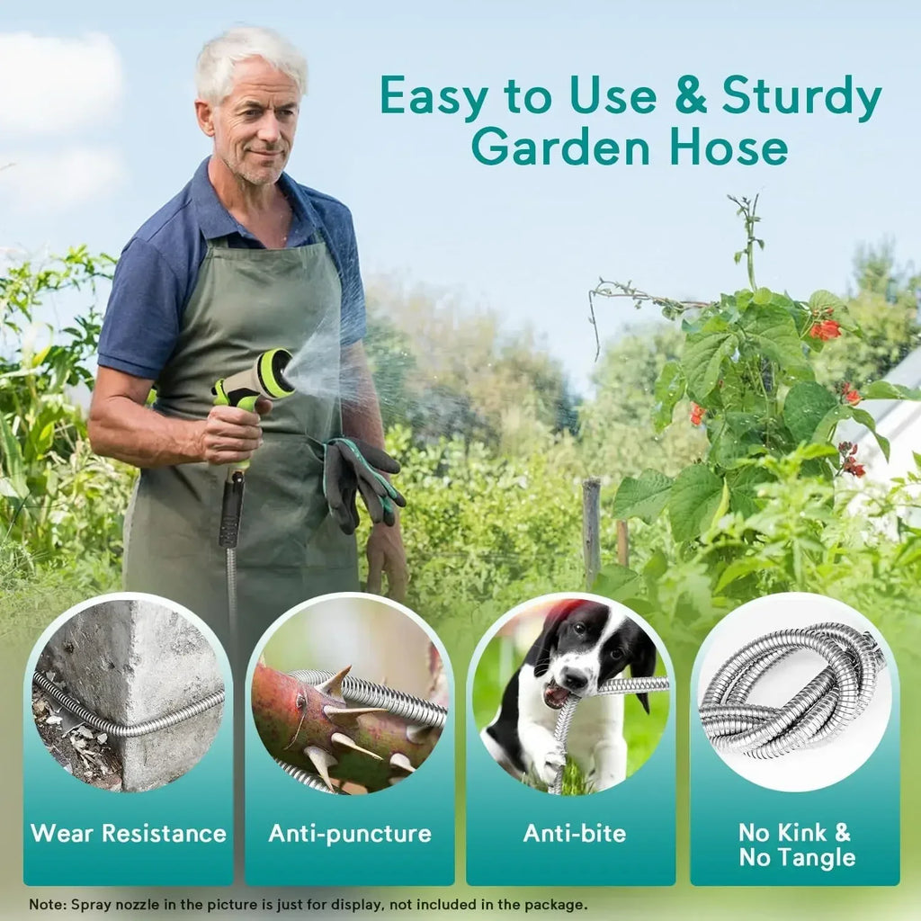 75ft Stainless Steel Garden Hose Metal Water Hose Patio Outdoor RV Car Wash Hose Watering Gun Hose Gardening Accessories Oasis Select