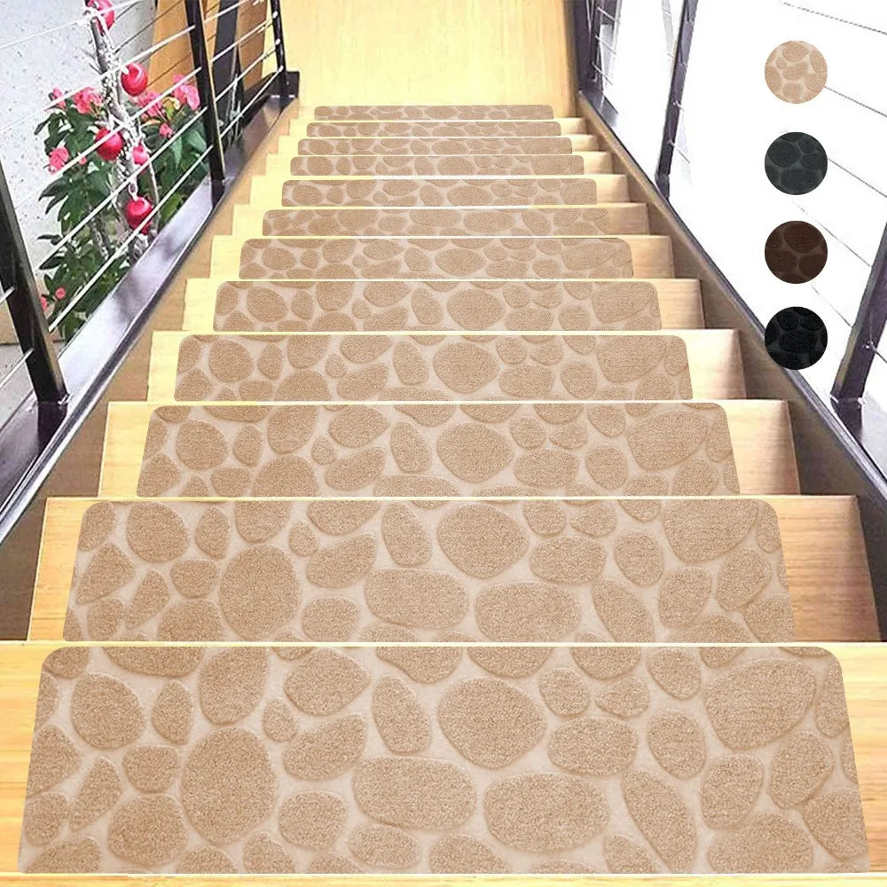 New Self-adhesive Staircase Mat Non-Slip Soft Stripe Stair Tread Carpet Mat Safety Protection Cover Pads Home Decor Oasis Select A Beige