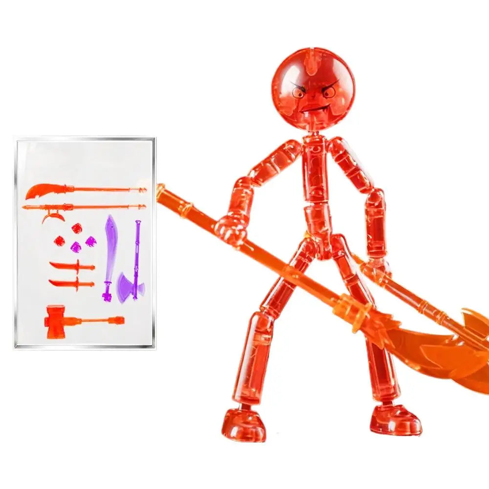 DIY Poseable Stick Man Figure Building Kit, Multi-jointed Articulated Action Figure with Weapons, Movable Limbs Assembly Toy Oasis Select Orange