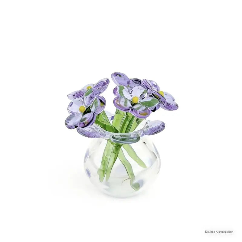 6/7Pcs Mini Lifelike Glass Flowers Simulation Flowers Handcrafted Floral Sculpture Floral Bouquet With Vase Home Decoration Gift Oasis Select A13