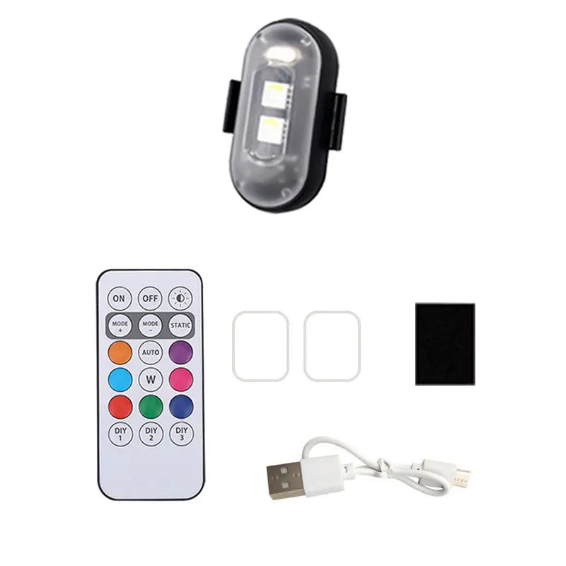 RGB LED Drone & Motorcycle Strobe Light | 8 Colors Remote USB