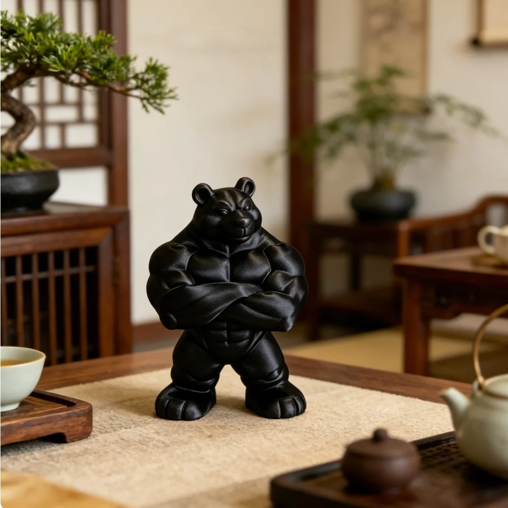 Strong Muscular Bear Figurine Whimsical Bear Statue Cute Animal Ornament Decor for Home Office Desk Tea Room Shelf Display Gifts Oasis Select