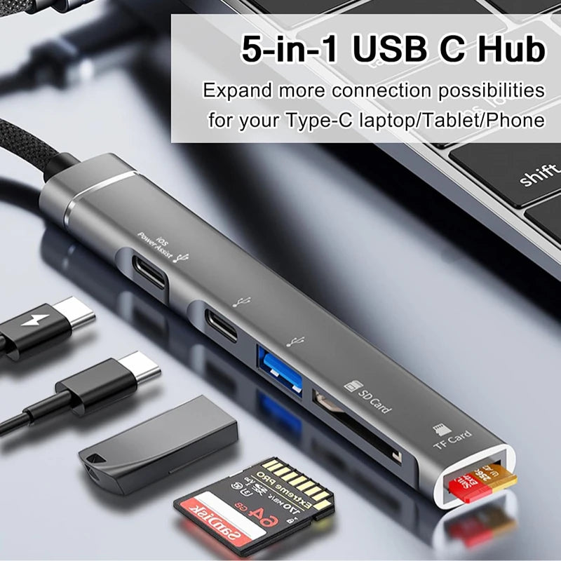 5-in-1 Multi Adapter USB +Type C HUB Docking Station with SD/TF Memory Card Reader 5Gbps Transmission Type C Hub For Laptop Oasis Select