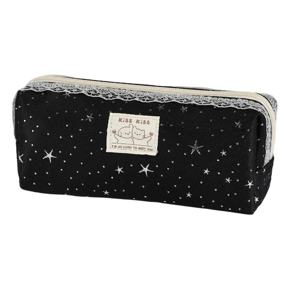 Lace Star Dots Y2k Dots Pencil Case Pencil Pouch Desktop Storage Korean Style Pen Bag Cute Dog Cat Friend Multi-functional Oasis Select Black 21.5cm